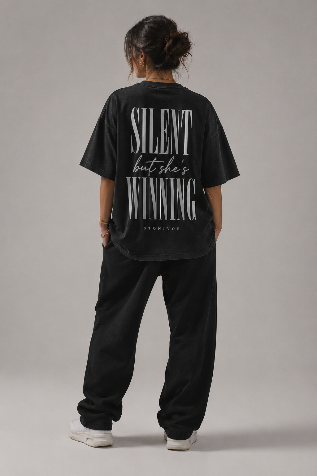 Silent But She's Winning Tee — Jet Black