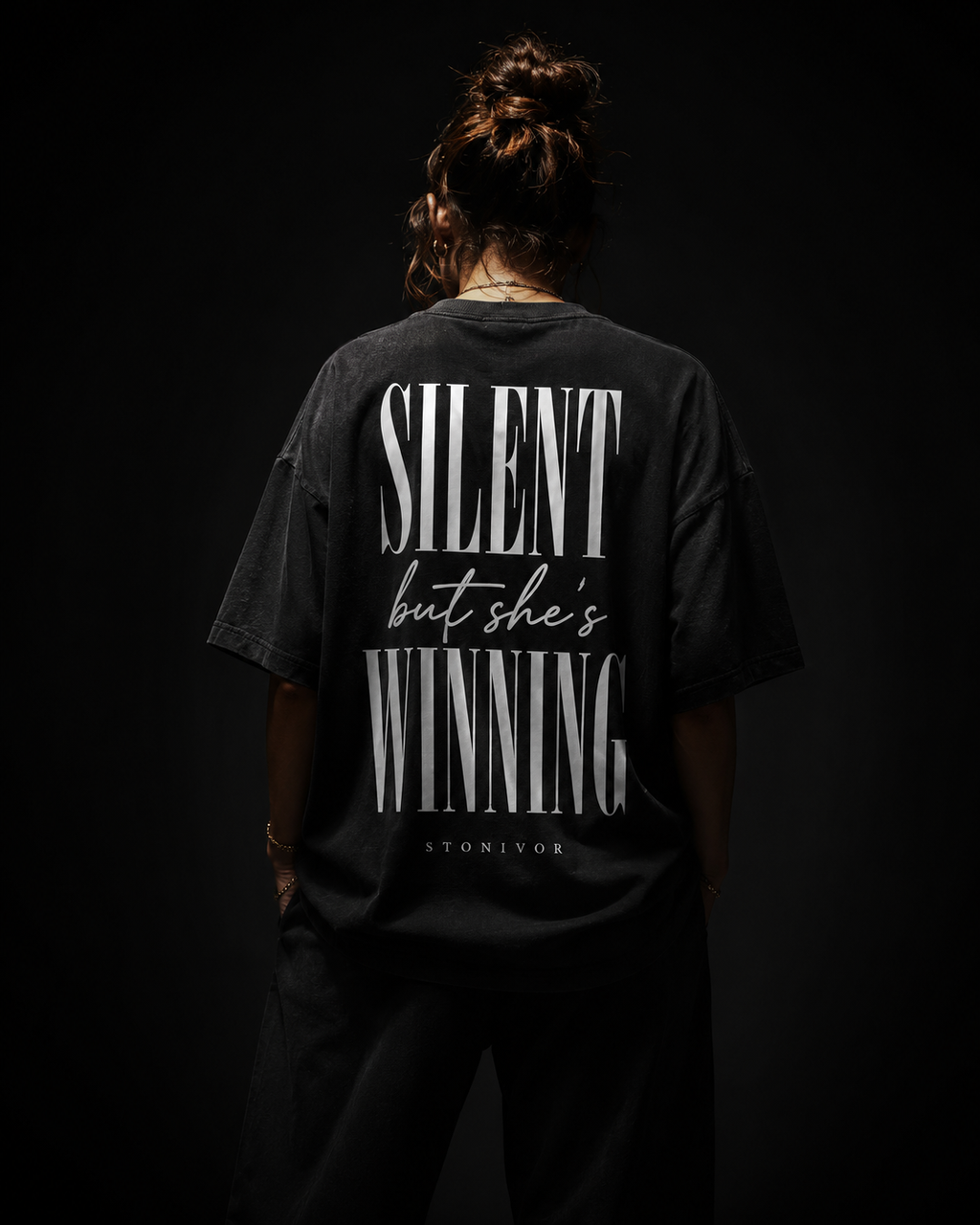 Silent But She's Winning Tee — Jet Black