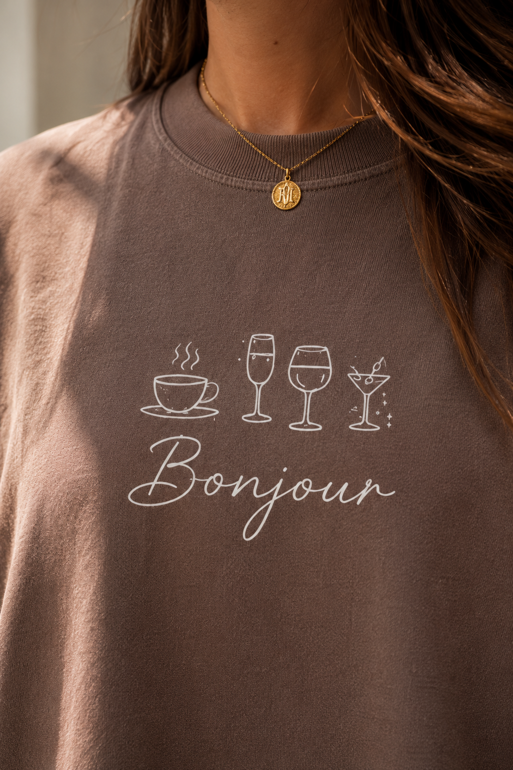 Bonjour Tee — Mocha Brown