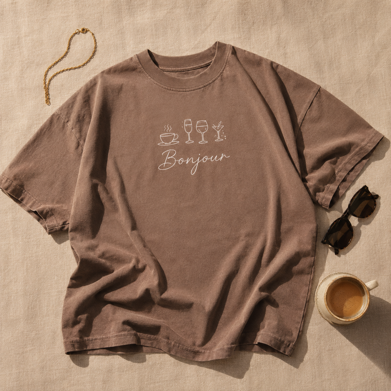 Bonjour Tee — Mocha Brown