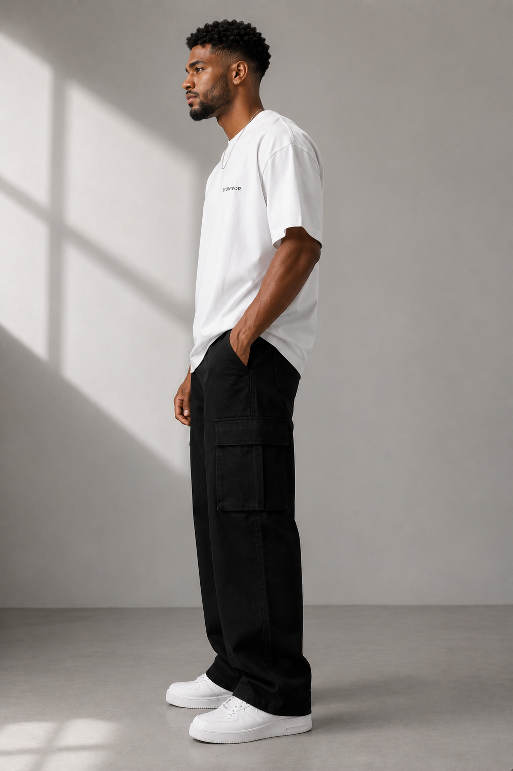 Wide Leg Cargo Pant — Black