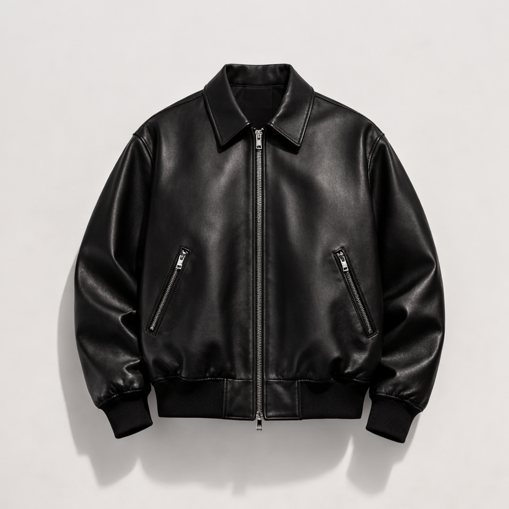 Leather Bomber - Black