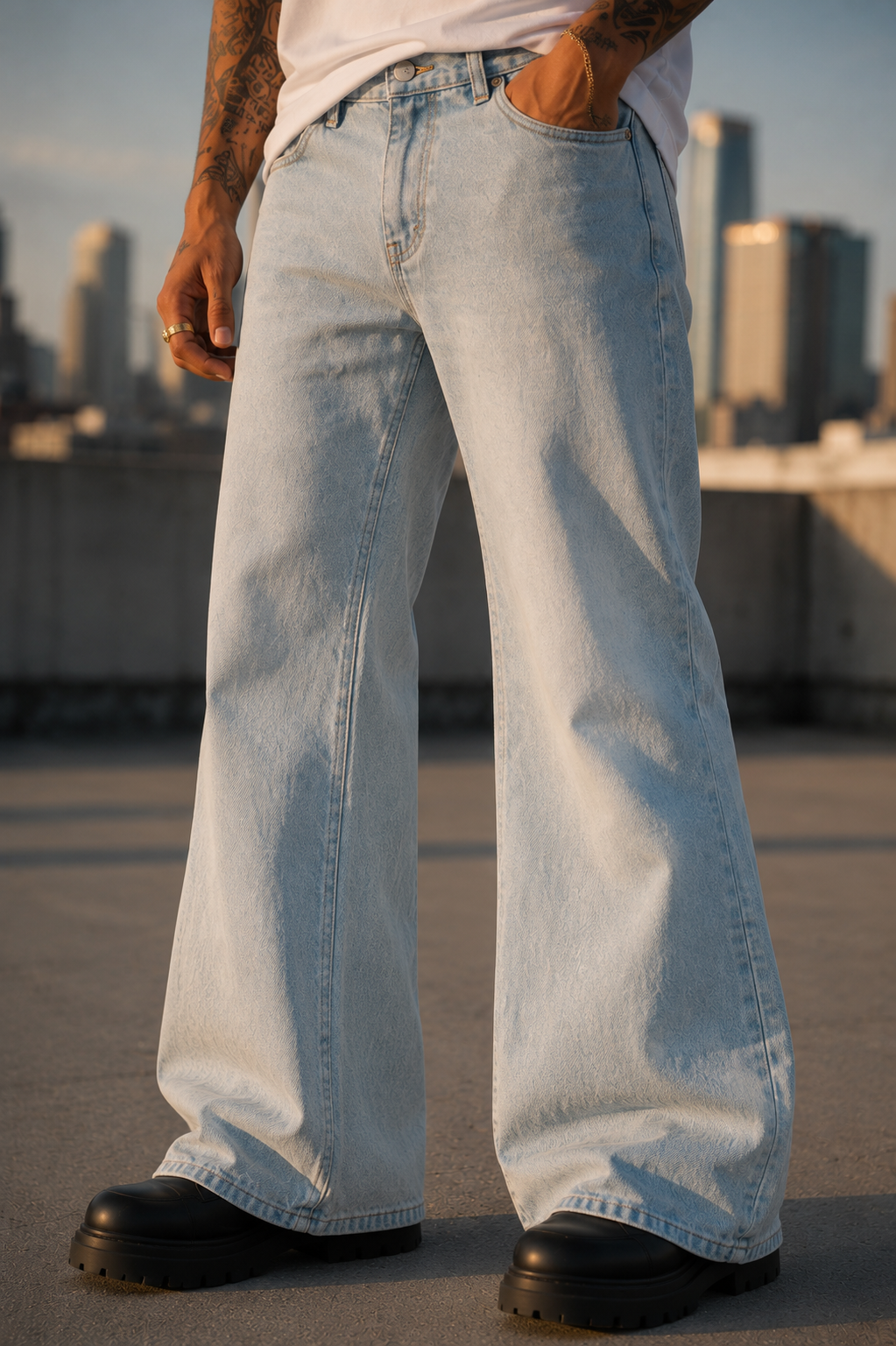 Wide Leg Flared Jean — Light Wash