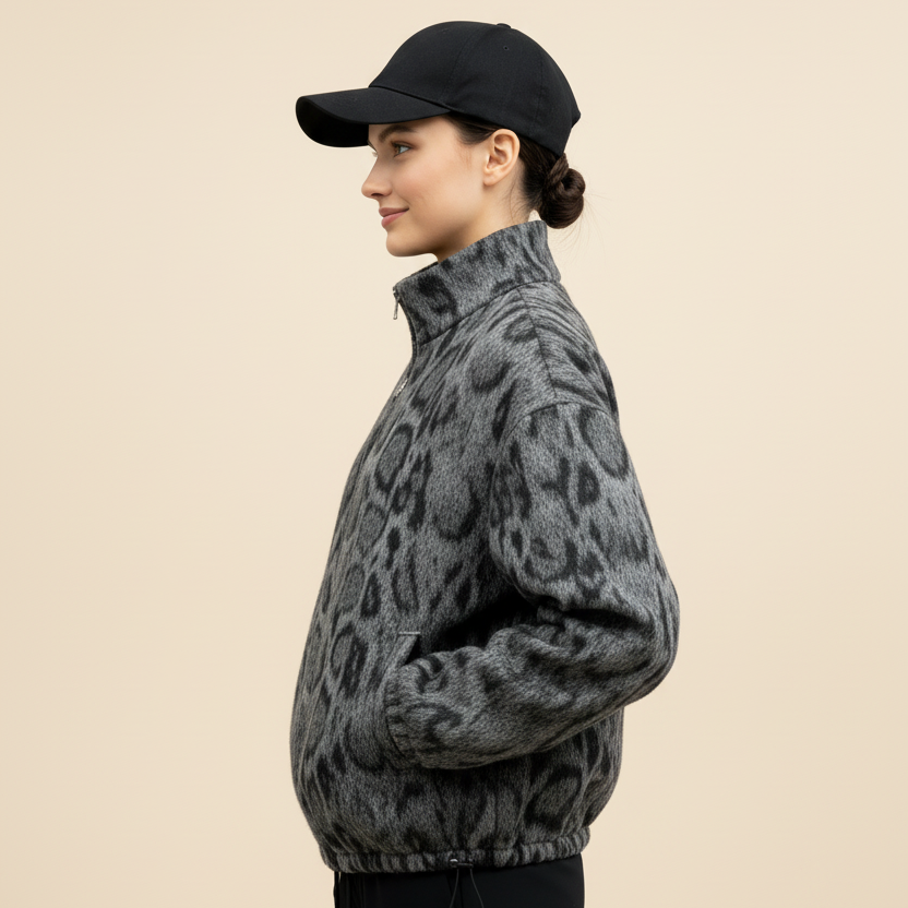 Leopard Fuzzy Zip Jacket